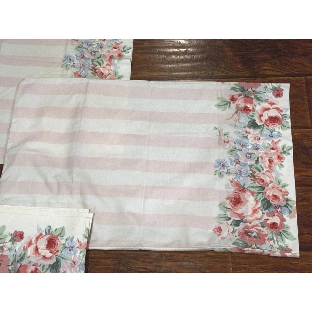 Vintage West Point Pepperell Full Flat Sheet 2 Pillowcases Floral Cottagecore US